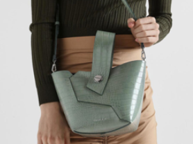 CHARLES & KEITH Croc-Effect Wristlet Handle Bucket Bag