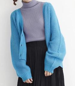 merlot Vネックバルーンスリーブニットカーディガン