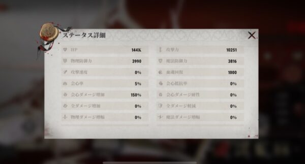 セレニア　基本ステータス